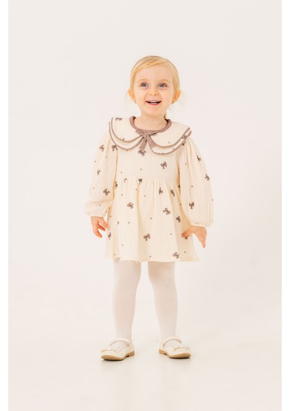 Kız Bebek Fiyonklu Elbise (Külotlu Çorap Hediyeli)