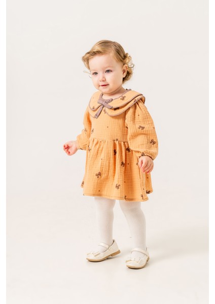 Kız Bebek Fiyonklu Elbise (Külotlu Çorap Hediyeli)