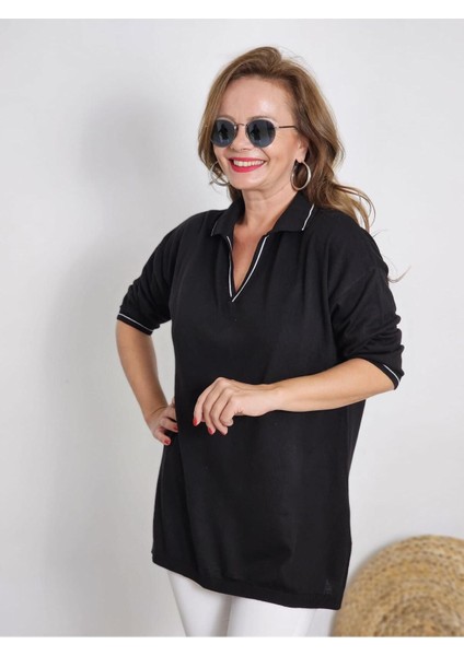 Kadın Polo Yaka Çizgili Triko Bluz fiyatları