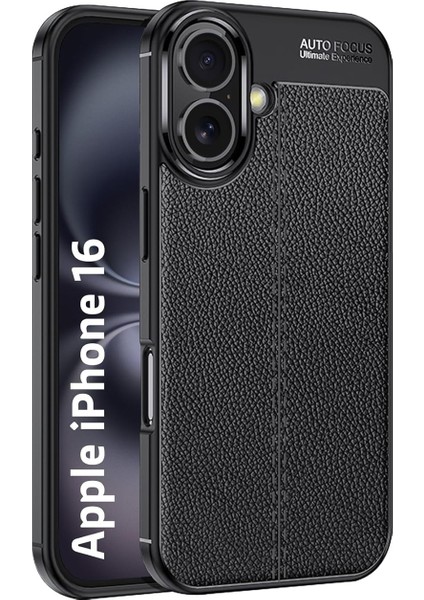Apple iPhone 16 ile Uyumlu Leather Serisi Deri Efekt Silikon Kılıf - Siyah AL3337
