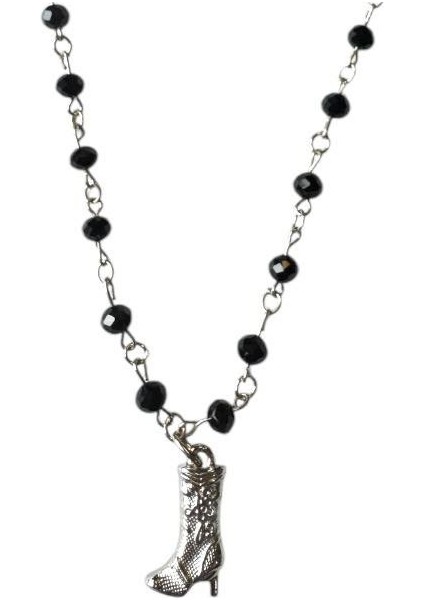 Boncuk Siyah Zincir Üzerine Çizme Gotik Kadın Kolye