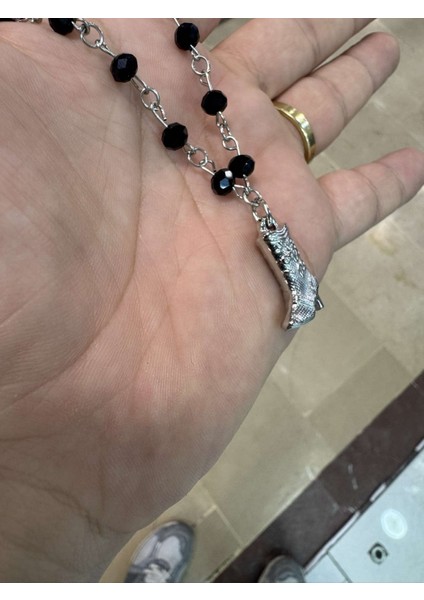 Boncuk Siyah Zincir Üzerine Çizme Gotik Kadın Kolye modelleri