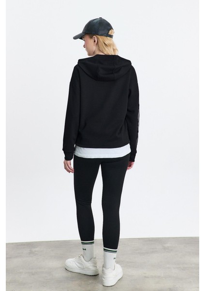 3012 Kapüşonlu Deri Detay Sweat Siyah indirimleri