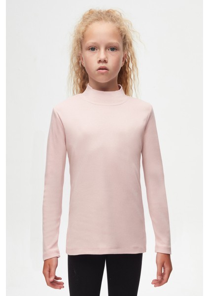 Pudra Pembe Basic Kışlık Yarım Balıkçı Yaka Uzun Kollu Kız Çocuk Tişört fiyatları