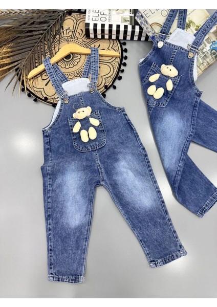 Unisex Ayıcıklı Kot Salopet Tulum