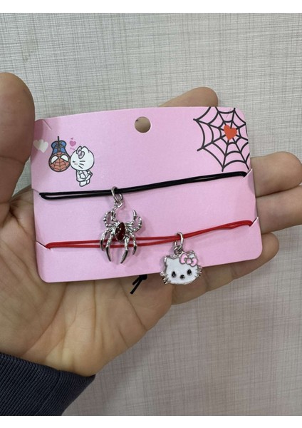 Hello Kitty Örümcek Adam Ikili Çift Renkli Tasarım 925 Ayar Gümüş Kaplama Bileklik modelleri