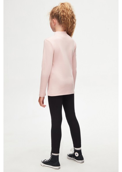 Pudra Pembe Basic Kışlık Yarım Balıkçı Yaka Uzun Kollu Kız Çocuk Tişört fırsatları