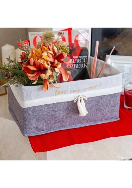 Çok Amaçlı Dikdörtgen Keçe Sepet Düzenleyici Kutu Dolap İçi Organizer Box 31X22X16 cm