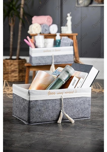 Çok Amaçlı Dikdörtgen Keçe Sepet Düzenleyici Kutu Dolap İçi Organizer Box 31X22X16 cm