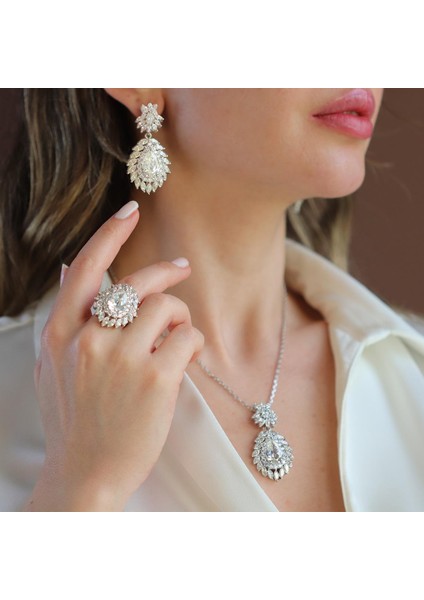 Okyanusun Kalbi Damla Sky Diamond Gümüş Set