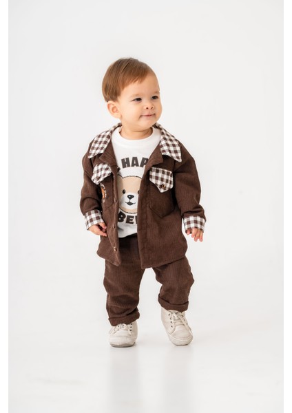 Erkek Bebek Ekose Şönil Ceket Üçlü Takım modelleri