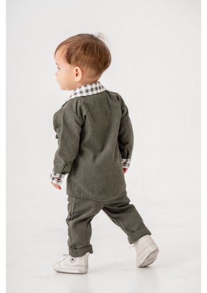 Erkek Bebek Ekose Şönil Ceket Üçlü Takım modelleri