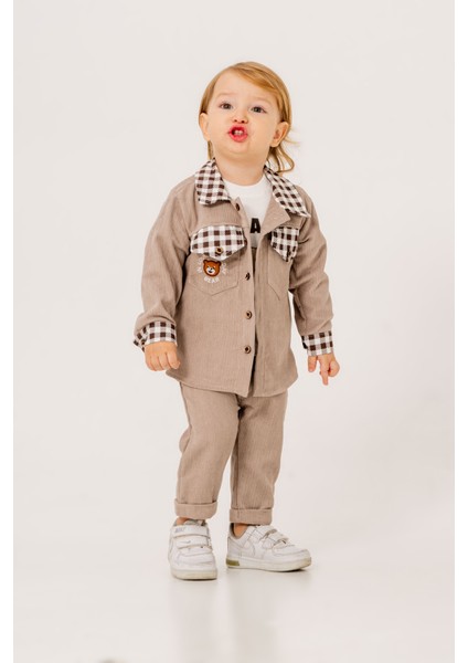 Erkek Bebek Ekose Şönil Ceket Üçlü Takım