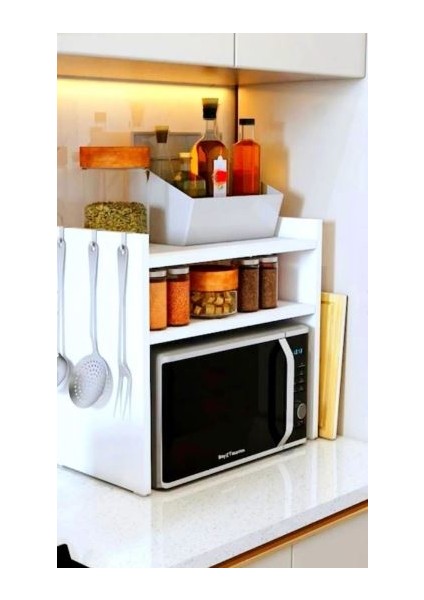 Lüxs Beyaz Tezgah Üstü Raf - Fırın, Mıkrodalga Organızer Düzenleyici -Çok Amaçlı Raf