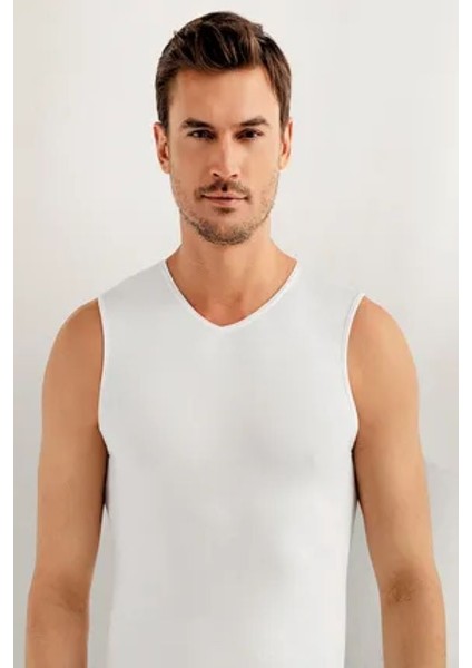 Erkek Sıfır Kol V Yaka Fanila S Beden Beyaz