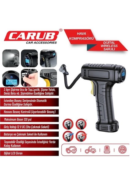 Carub Hava Kompresörü Dijital Wireless Şarjlı
