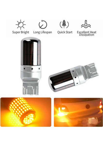 2 Adet Krom 7440 T20 144SMD Amber Canbus Hata Ücretsiz LED Lamba Ampul Dönüş Sinyali Işık (Yurt Dışından)