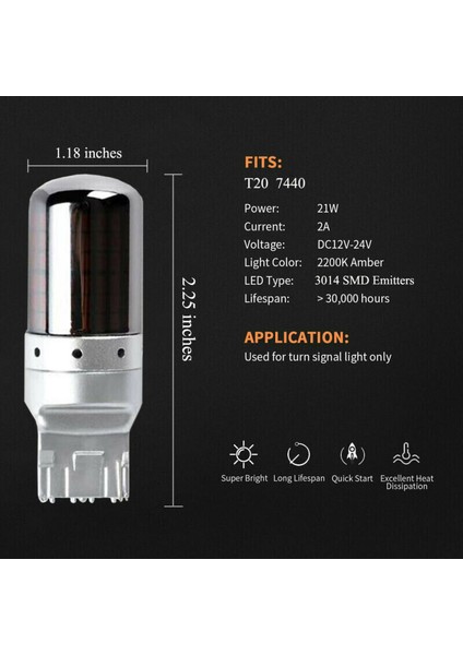 2 Adet Krom 7440 T20 144SMD Amber Canbus Hata Ücretsiz LED Lamba Ampul Dönüş Sinyali Işık (Yurt Dışından)