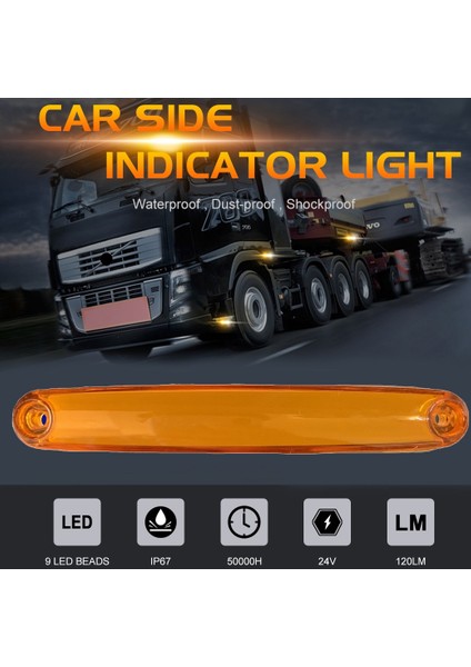 10 Adet 9 LED Göstergesi Arka Yan Kamyon Römork Rv Kabin Tekne Otobüs Kamyon LED Işaretleyici Park Lambası Sarı Renk (Yurt Dışından)