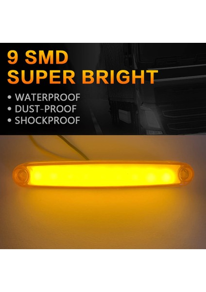 10 Adet 9 LED Göstergesi Arka Yan Kamyon Römork Rv Kabin Tekne Otobüs Kamyon LED Işaretleyici Park Lambası Sarı Renk (Yurt Dışından)