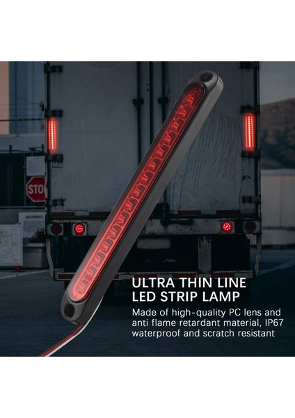 2 Adet 10 Inç 15 LED Römork Işık LED Dur Dönüş Kuyruk Işık Ağır Hizmet Tekneleri Kamyonlar Için Üçüncü Fren Çubuğu Şerit Kırmızı (Yurt Dışından)