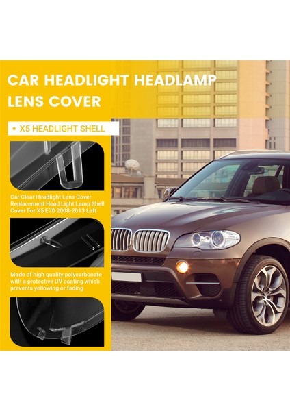 Araba Temizle Far Lens Kapağı Yedek Kafa Işık Lambası Kabuk Kapak-Bmw X5 E70 2008-2013 Sol (Yurt Dışından)