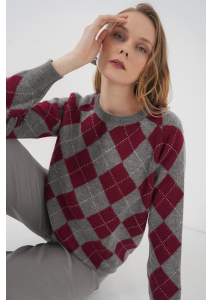 15918 Baklava Desen Triko Kazak - Gri modelleri