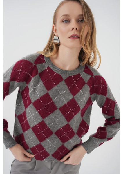 15918 Baklava Desen Triko Kazak - Gri indirimleri