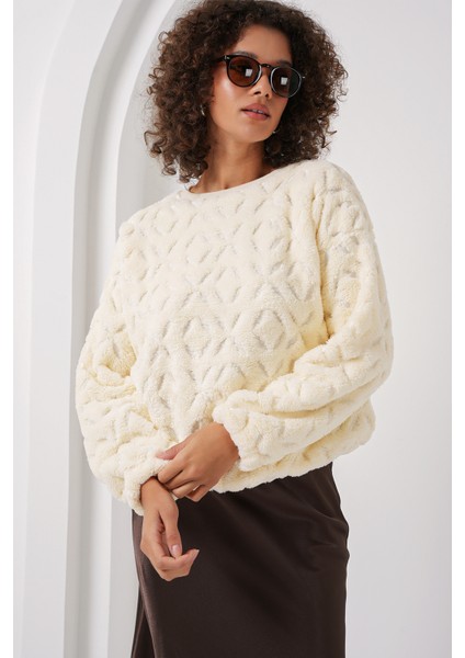 55445 Peluş Kazak - Ekru
