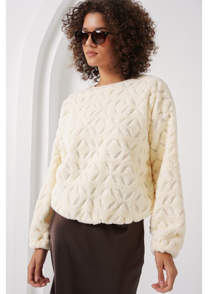 55445 Peluş Kazak - Ekru