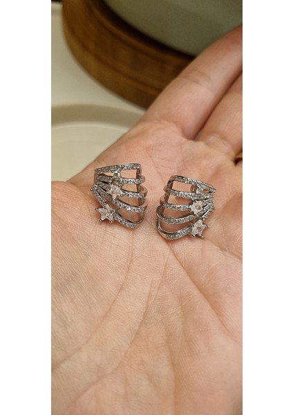 Zirkon Taşlı ,çoklu Görünümlü ,yıldız Detaylı Şık Tasarım Küpe