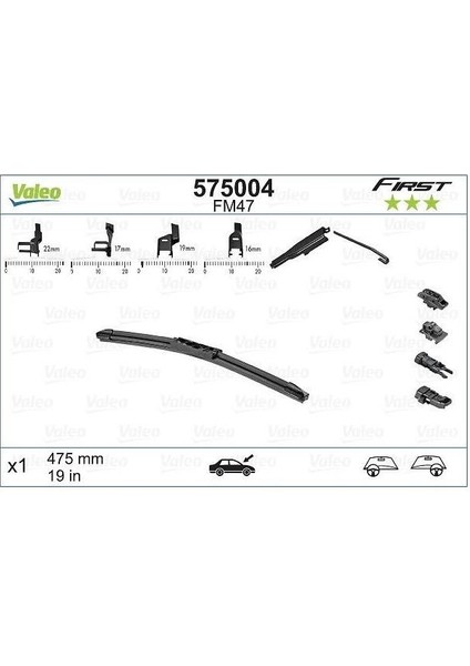 Muz Silecek 475 mm 4 Aparatlı Üniversal Valeo FM47 575004 1 Adet