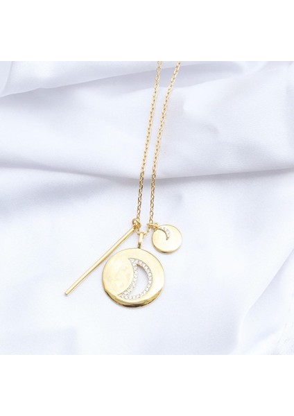 Ay Modeli Gold Kaplama Gümüş Kolye