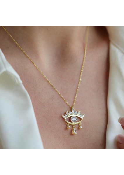 Göz Modeli Damla Taşlı Gold Gümüş Kolye modelleri