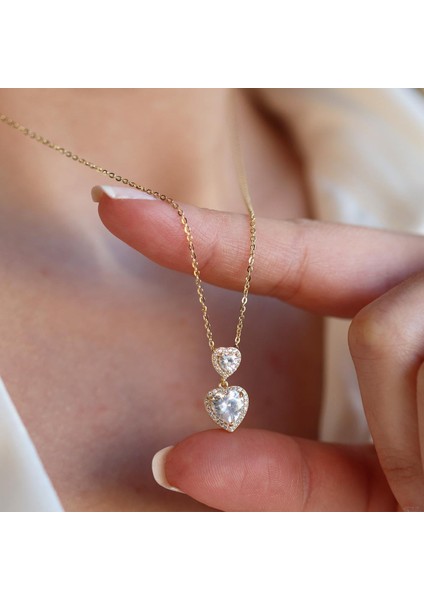 İkili Kalp Gold Gümüş Kolye fiyatları