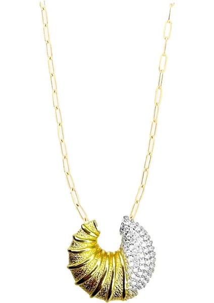Kruvasan Gold Zirkon Taşlı Gümüş Kolye modelleri