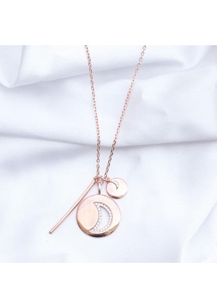 Ay Modeli Rose Gold Kaplama Gümüş Kolye modelleri