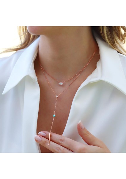 Göz Trend Rose Gold Kaplama Gümüş Kolye