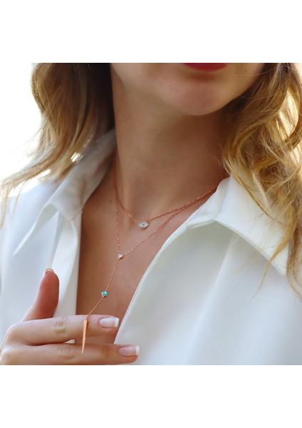 Göz Trend Rose Gold Kaplama Gümüş Kolye modelleri