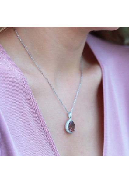 Damla Model Zultanit Taşlı Gümüş Kolye