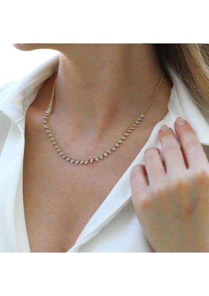 Üçgen Taşlı Gold Kaplama Trend Gümüş Kolye fiyatları
