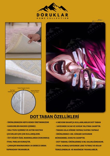 Kaymaz Taban Makinada Yıkanabilir Dijital Baskı Arcane Vi Desenli Çocuk Odası Halısı Dot Taban Halı ARC24