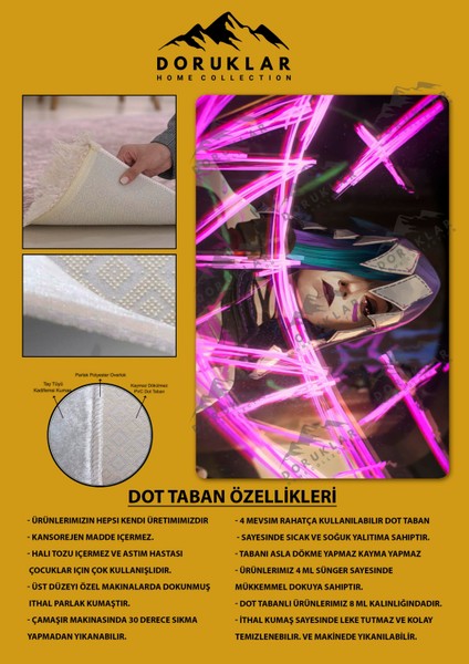 Kaymaz Taban Makinada Yıkanabilir Dijital Baskı Arcane Jin x Desenli Çocuk Odası Halısı Dot Taban Halı ARC12 fiyatları