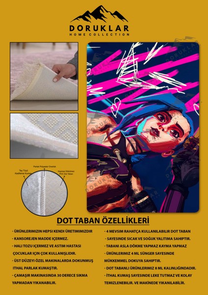 Kaymaz Taban Makinada Yıkanabilir Dijital Baskı Arcane Jin x Desenli Çocuk Odası Halısı Dot Taban Halı ARC21 fiyatları