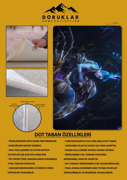 Kaymaz Taban Makinada Yıkanabilir Dijital Baskı Arcane Jin x Desenli Çocuk Odası Halısı Dot Taban Halı ARC15 fiyatları