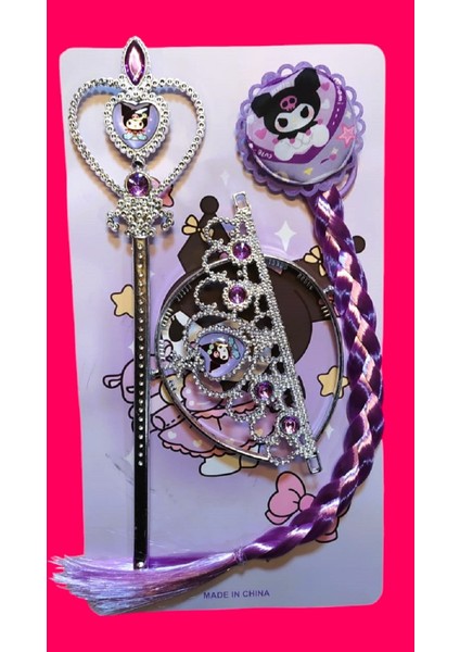 Kuromi Postişli+Asalı+Taçlı Çocuk Set