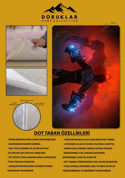 Kaymaz Taban Makinada Yıkanabilir Dijital Baskı Arcane Vi Desenli Çocuk Odası Halısı Dot Taban Halı ARC18 fiyatları
