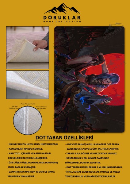 Kaymaz Taban Makinada Yıkanabilir Dijital Baskı Arcane Jin x Desenli Çocuk Odası Halısı Dot Taban Halı ARC22 fiyatları