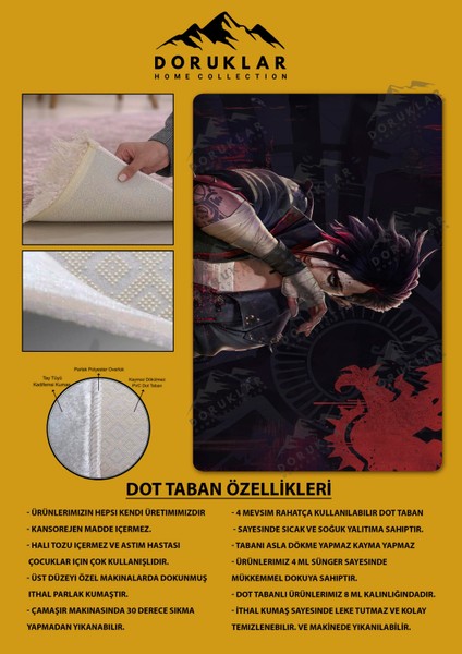 Kaymaz Taban Makinada Yıkanabilir Dijital Baskı Arcane Vi Desenli Çocuk Odası Halısı Dot Taban Halı ARC14