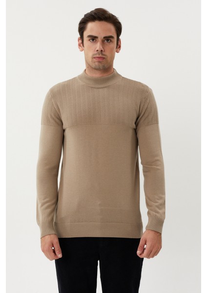 Et 3638 Yarım Boğazlı Dokuma Detaylı Erkek Kazak